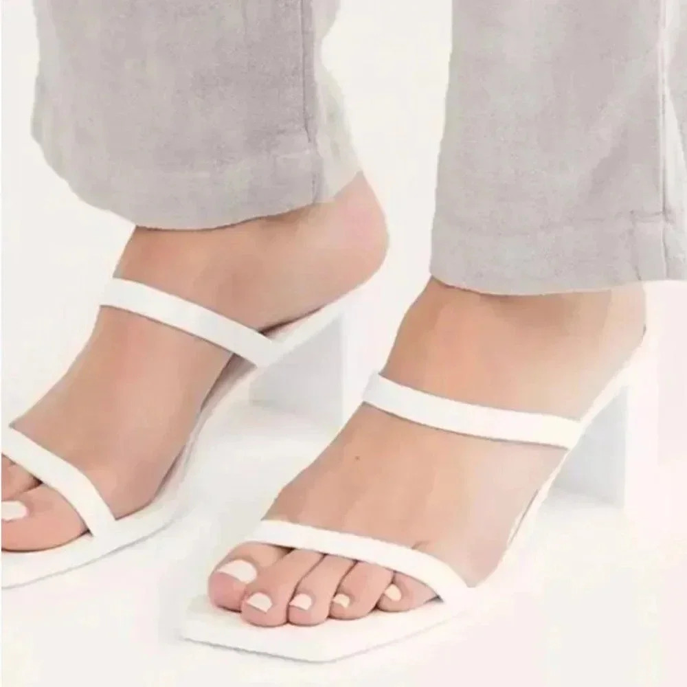 Jeffrey Campbell White Jamm 3 Slide Sandal Block High Heel Heels Shoes Size 9